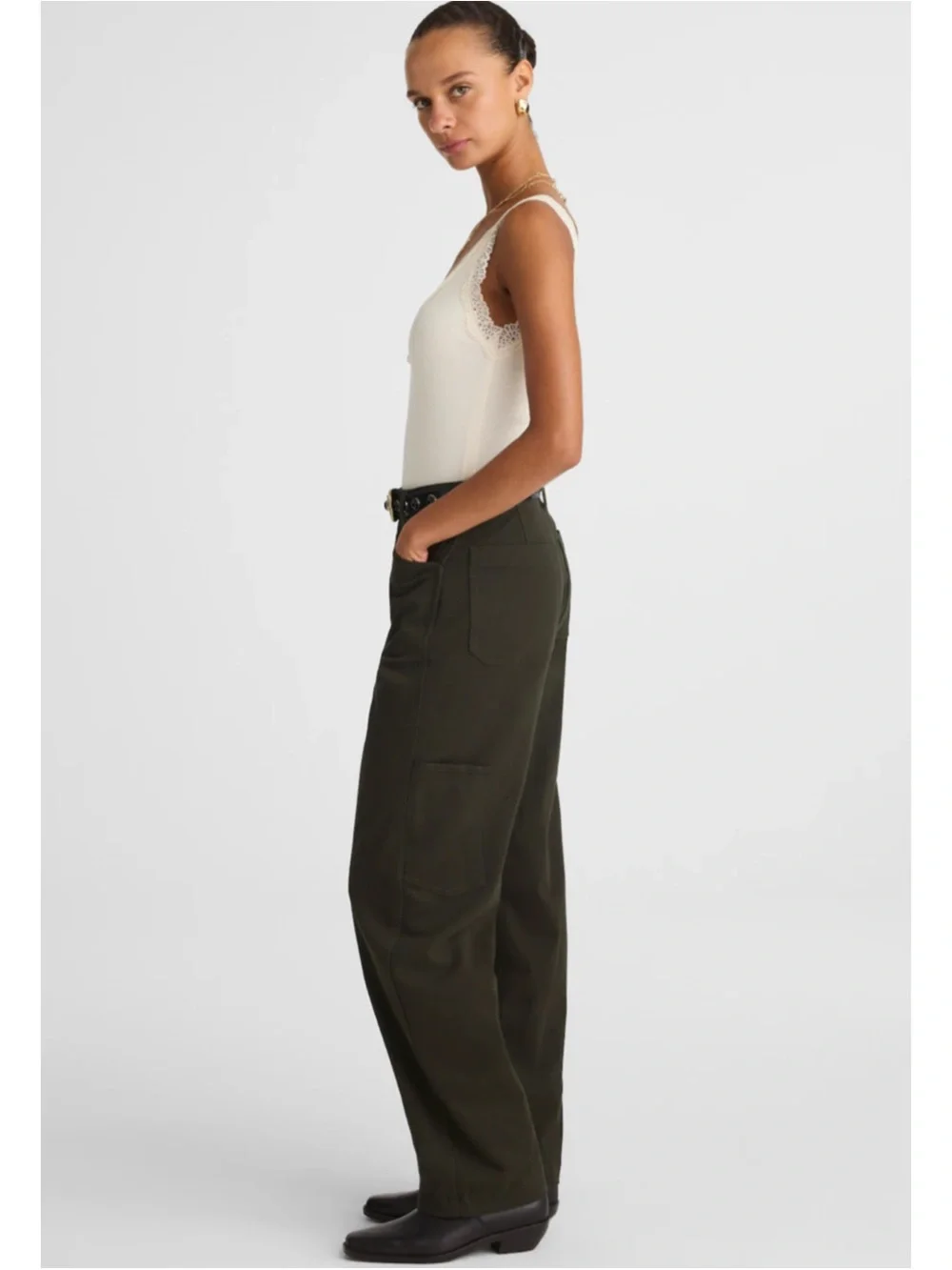 MADEWELL | NWT The Balloon Barrel Leg Pant in Midnight Olive, Size 25